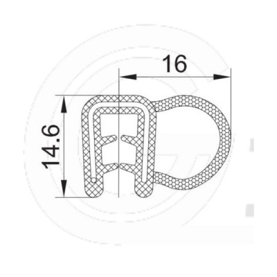 Klemprofiel | EPDM | mosrubber kraal zijkant | zwart | 14,6 x 16 mm | rol 50 meter